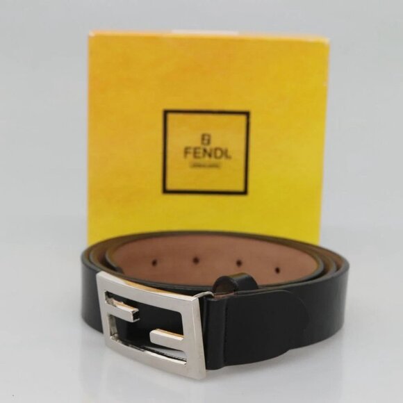 FENDI Belt Leather 41.3"" Black Auth sw412 - Picture 10 of 11